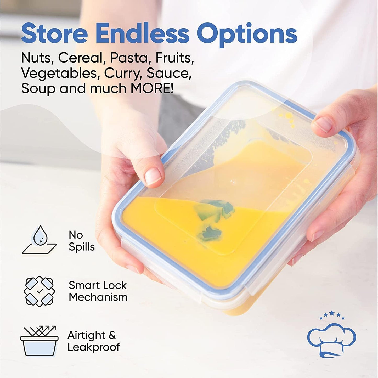 32 Piece Airtight Food Storage Containers with Royal Blue Easy Snap Lids, 16 Containers and Lids