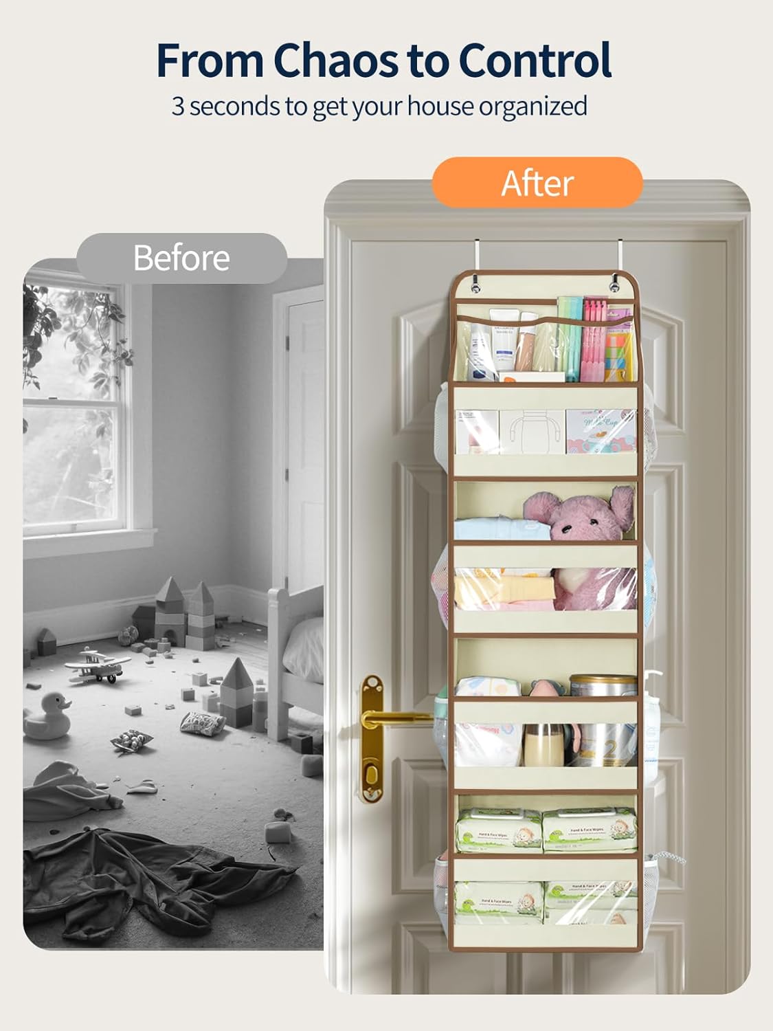 5 Tier 1Pc Over the Door Organizer, Swing-proof Door Organizer Hanging with Clear PVC Windows