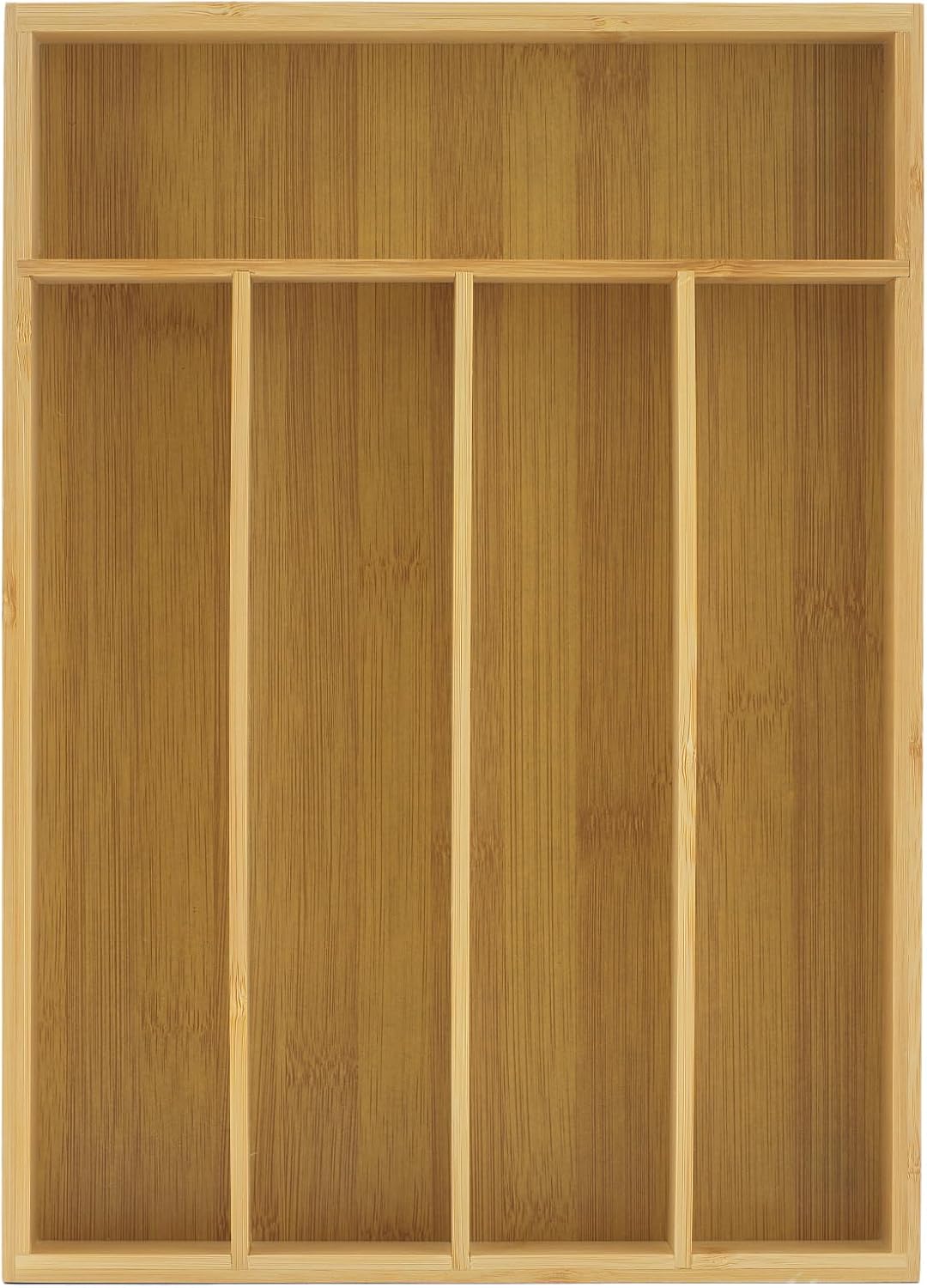 Bamboo Drawer Organizer for Kitchen Utensils, Drawer Divider for Large Cutlery and Silverware