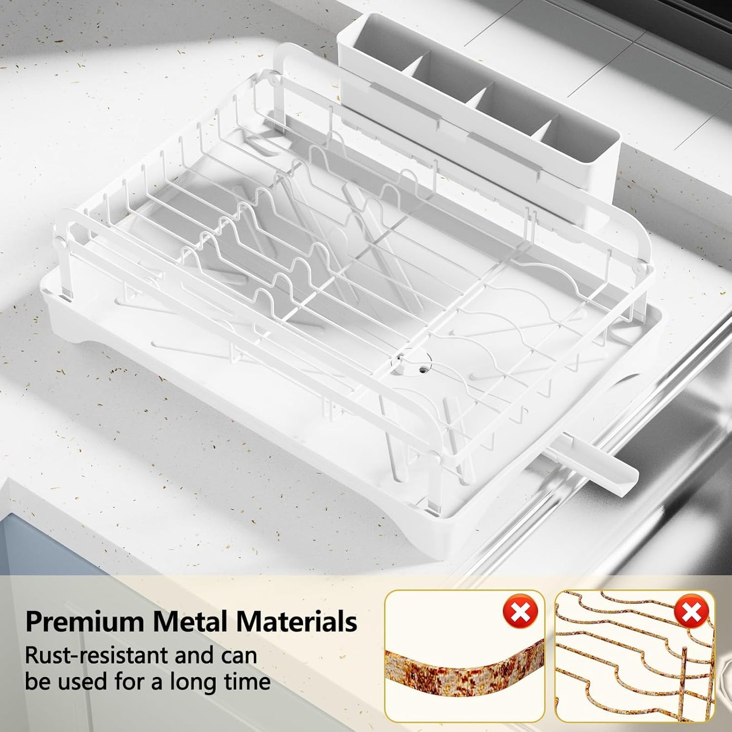 Dish Drying Rack for Kitchen Counter - Kitchen Dish Rack with Drainboard