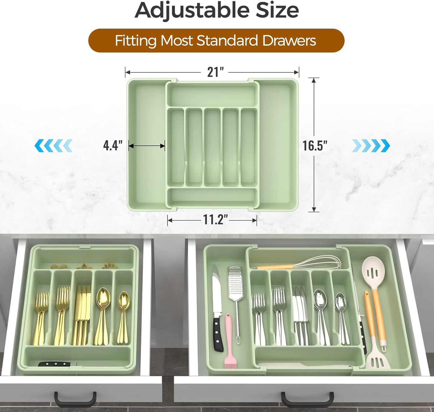 Extra Large Expandable Silverware Organizer, BPA-Free Food-Safe Cutlery Flatware Organizer