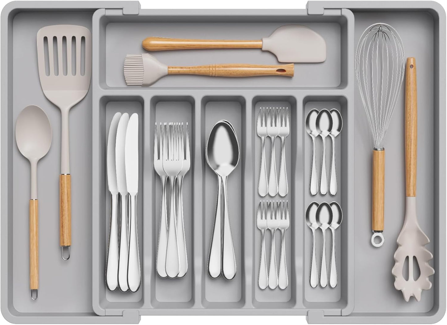Silverware Drawer Organizer, Expandable Utensil Tray for Kitchen