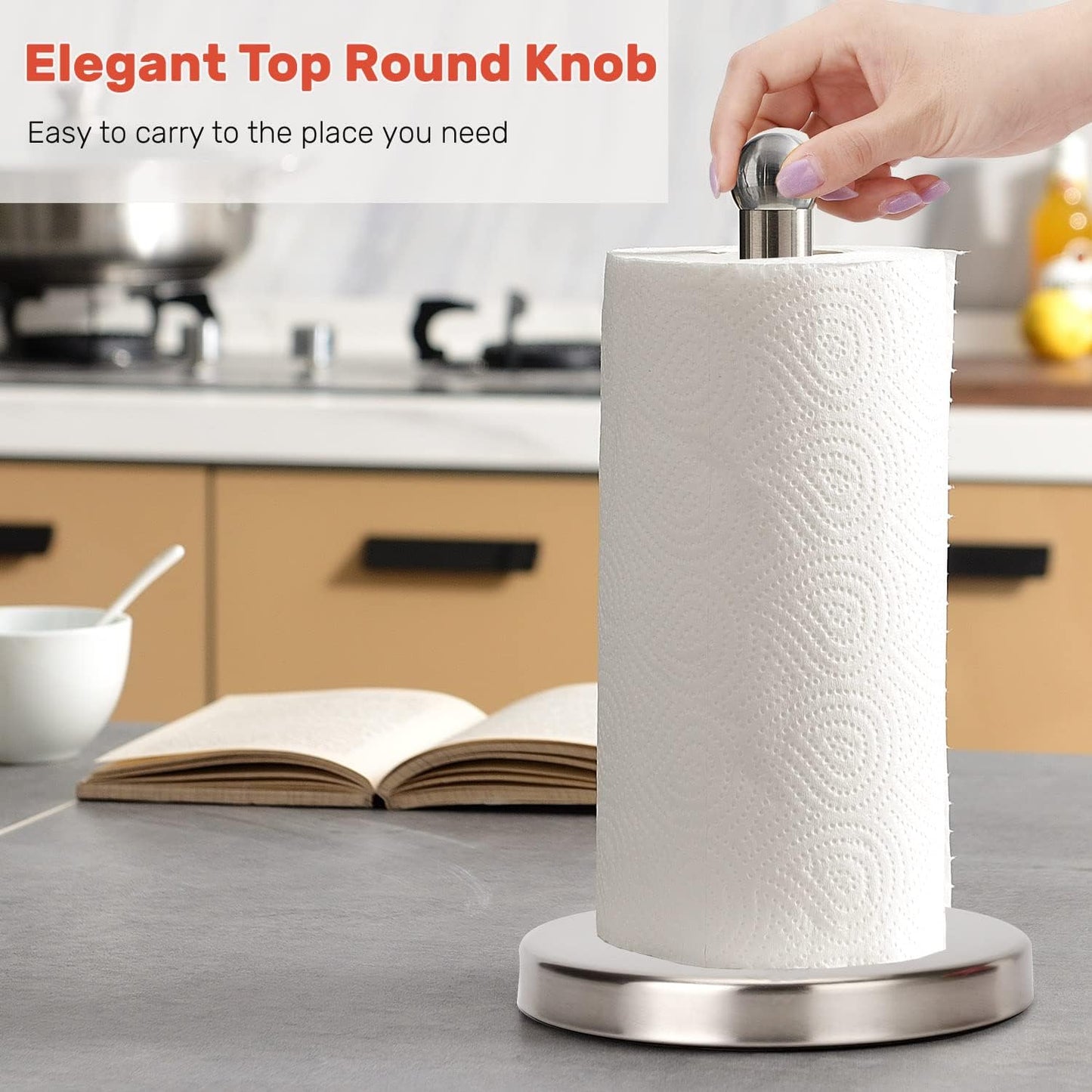 Heavy Weighted Towel Holder, Easy One-Handed Design for Kitchen Stand Dispenser