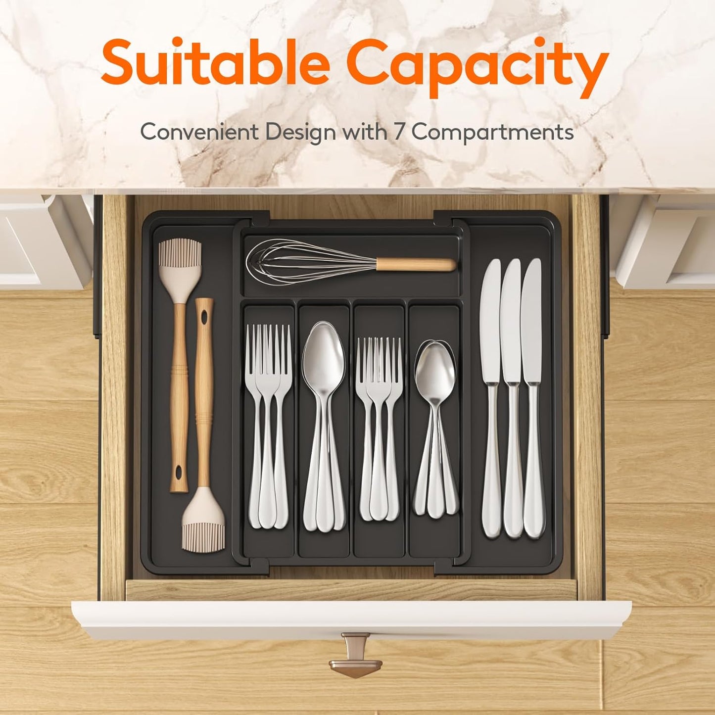 Expandable Silverware Organizer, Plastic Utensil Tray for Kitchen Drawer