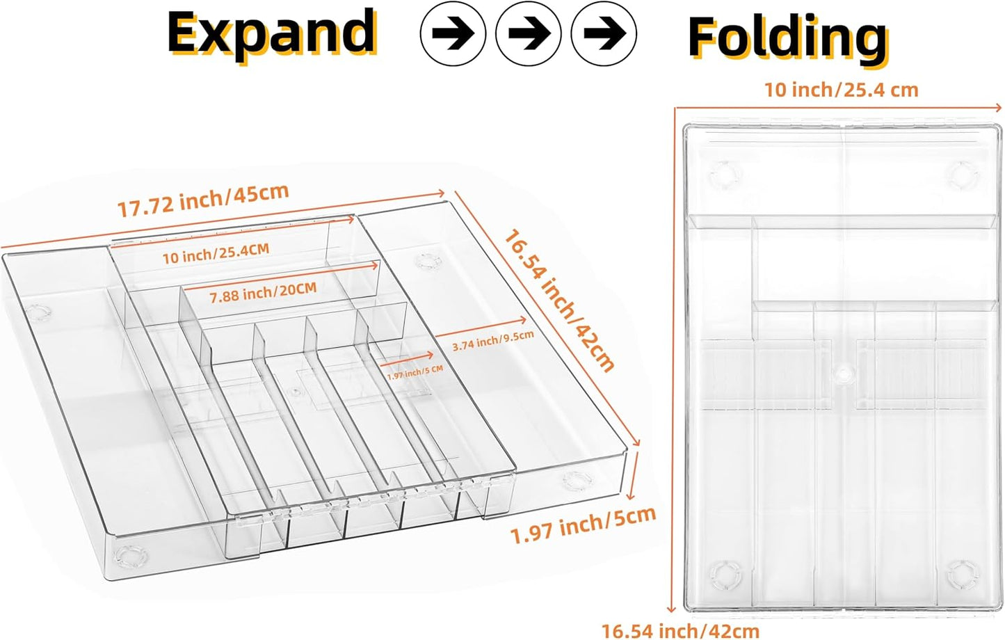 Utensil Organizer for Kitchen Drawers Expandable Flatware Organizer Utensil Tray Adjustable Cutlery Silverware Holder,Kitchen Drawer Organizer Tray for Knives,Forks,Spoons,Chopsticks,Clear-L
