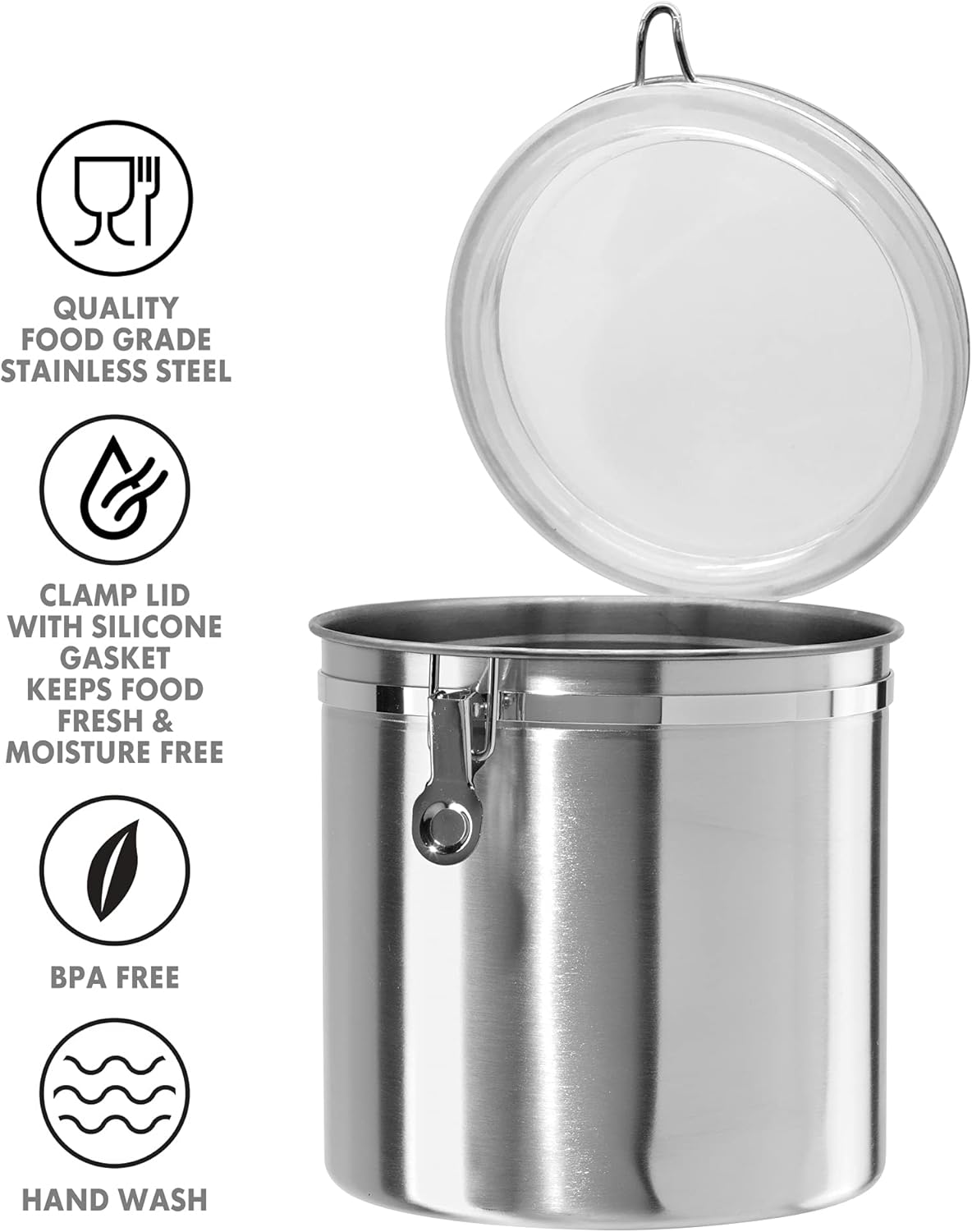 Stainless Steel Kitchen Canister 152 fl oz - Airtight Clamp Lid