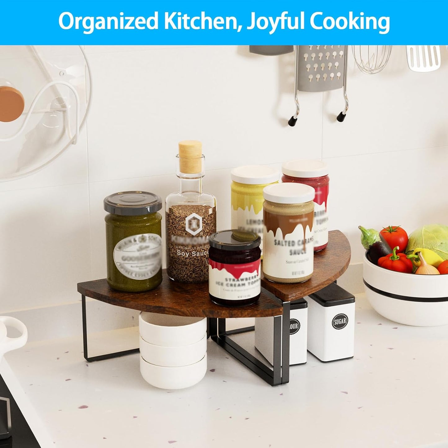 Corner Shelf Countertop Organizer - Set of 2 Corner Shelves for Kitchen Cabinet Organizer