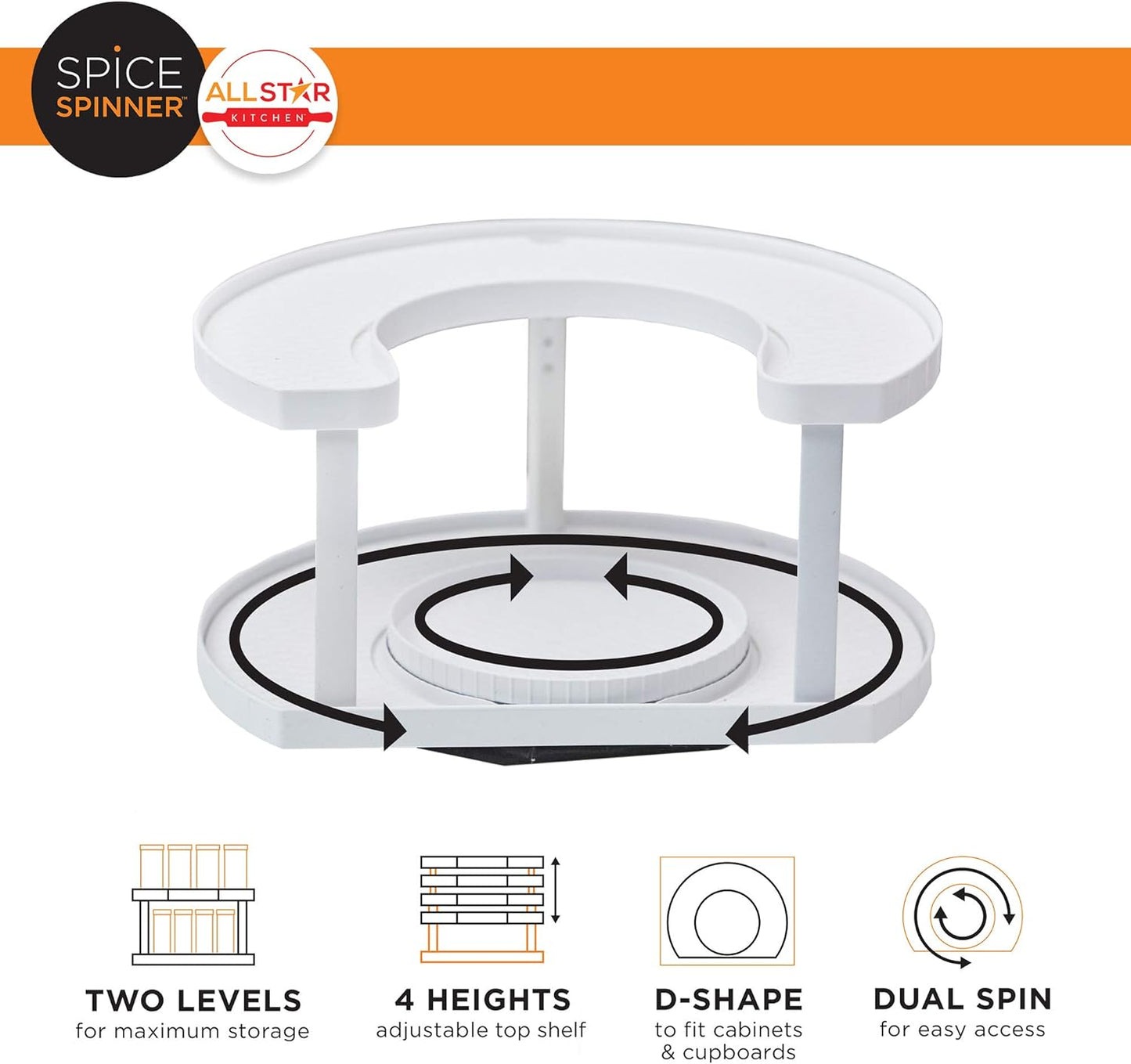 Spice Spinner Two-Tiered Spice Organizer & Holder That Saves Space, Keeps Everything Neat