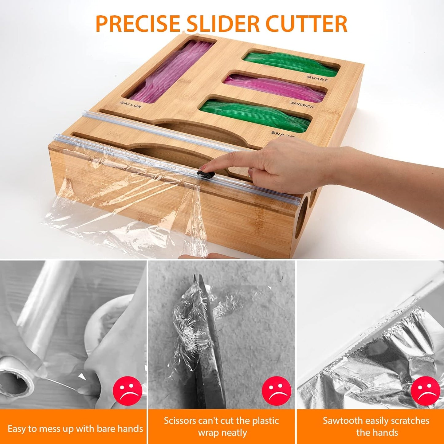 Storage Bag Organizer with Foil and Plastic Wrap Organizer , Aluminum Foil Dispenser with Cutter
