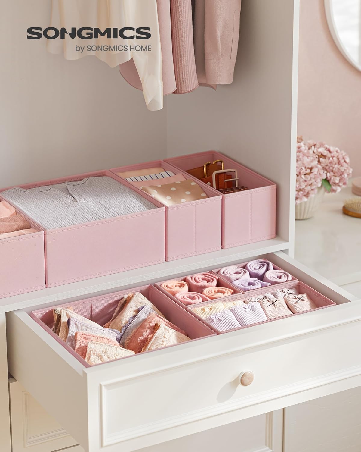 Drawer Organizers, Dresser Divider Organizers, Set of 12, Foldable Fabric Storage Boxes for Socks