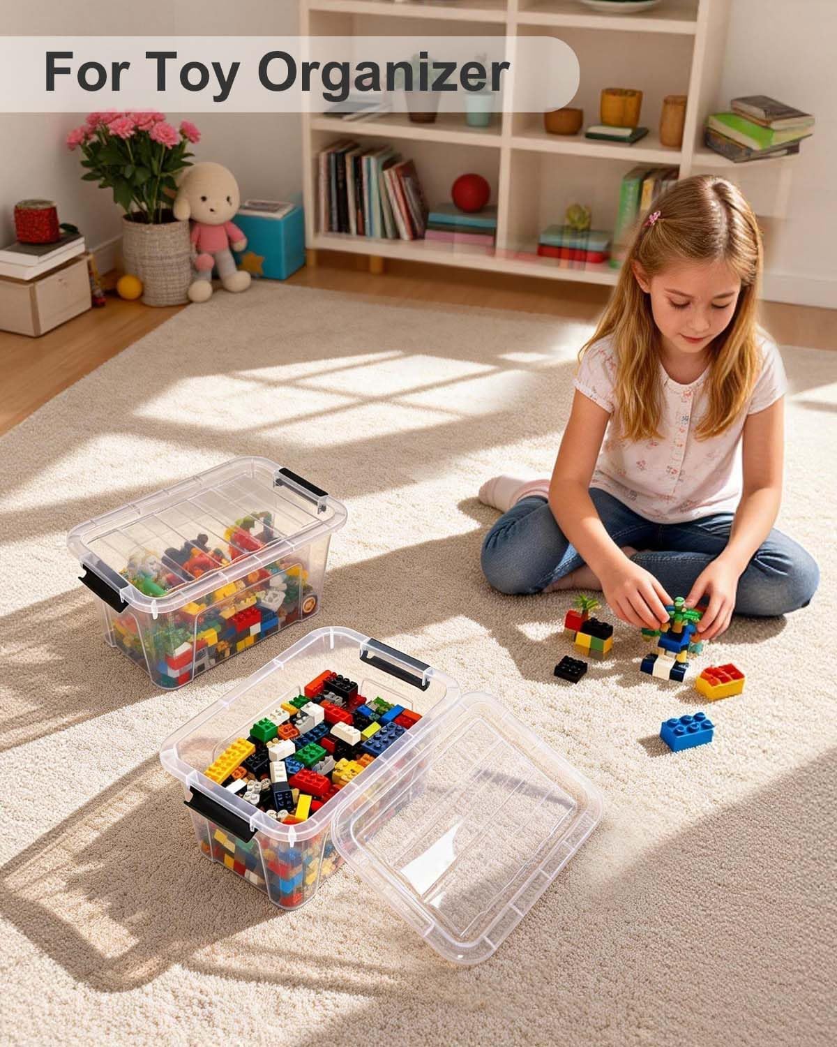 Plastic Storage Bins with Lids 6 Pack, 7 Quart Storage Containers With Black Buckle Latch