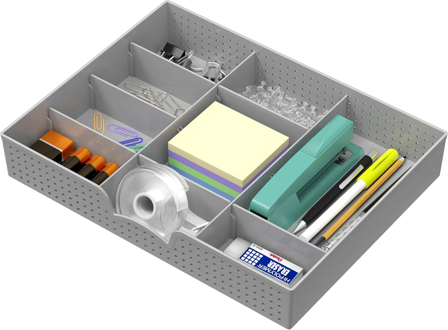 Drawer Organizer Tray with 9 Adjustable Compartments, Gray
