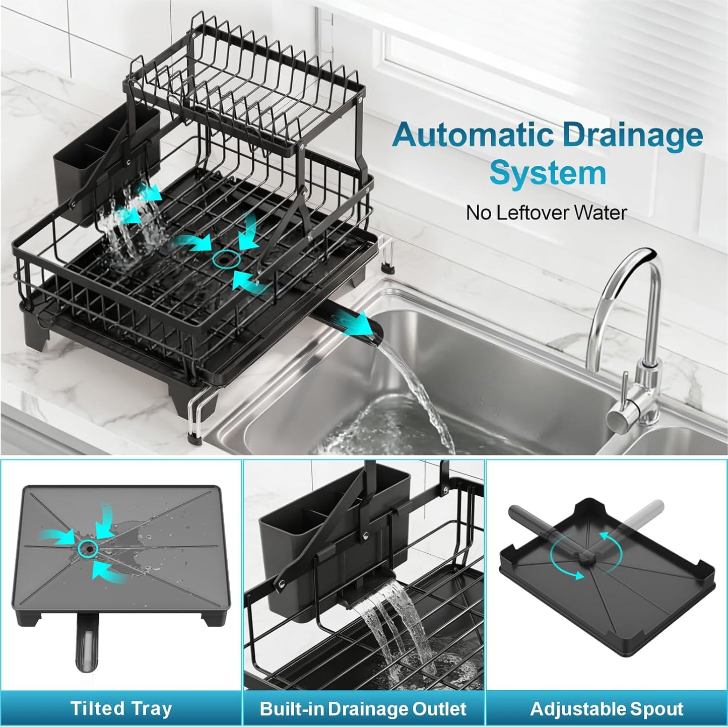 Large 2 Tier Dish Drying Rack, Expandable Heavy-Duty Dish Rack for Kitchen Counter
