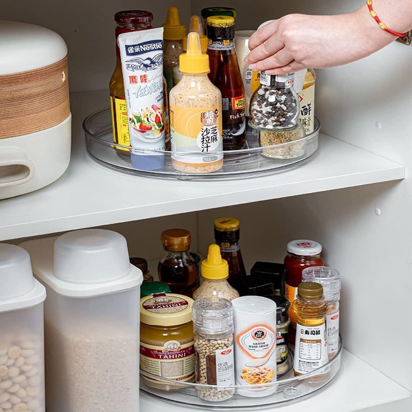 2-Pack Lazy Susan Cabinet Organizer, Plastic Rotating Round Lazy Susan Turntable for Cabinet