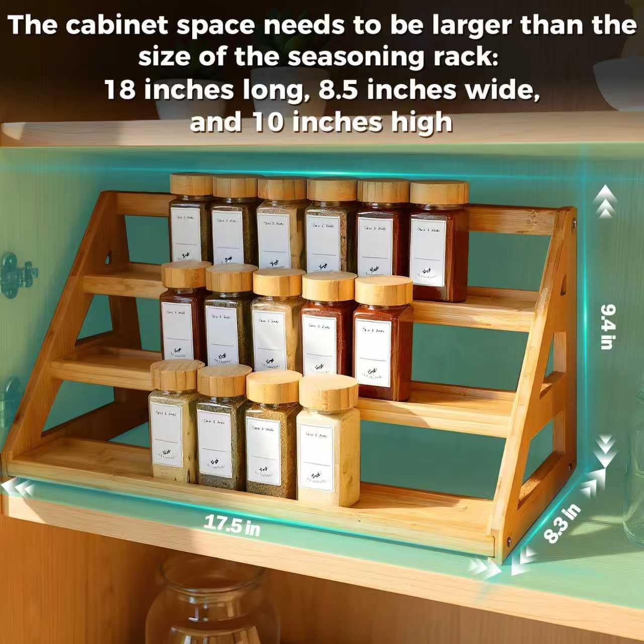 Spice Rack, Spice Organizer -3 Tier Bamboo Spice Racks, Solution for Spice Storage in Kitchens