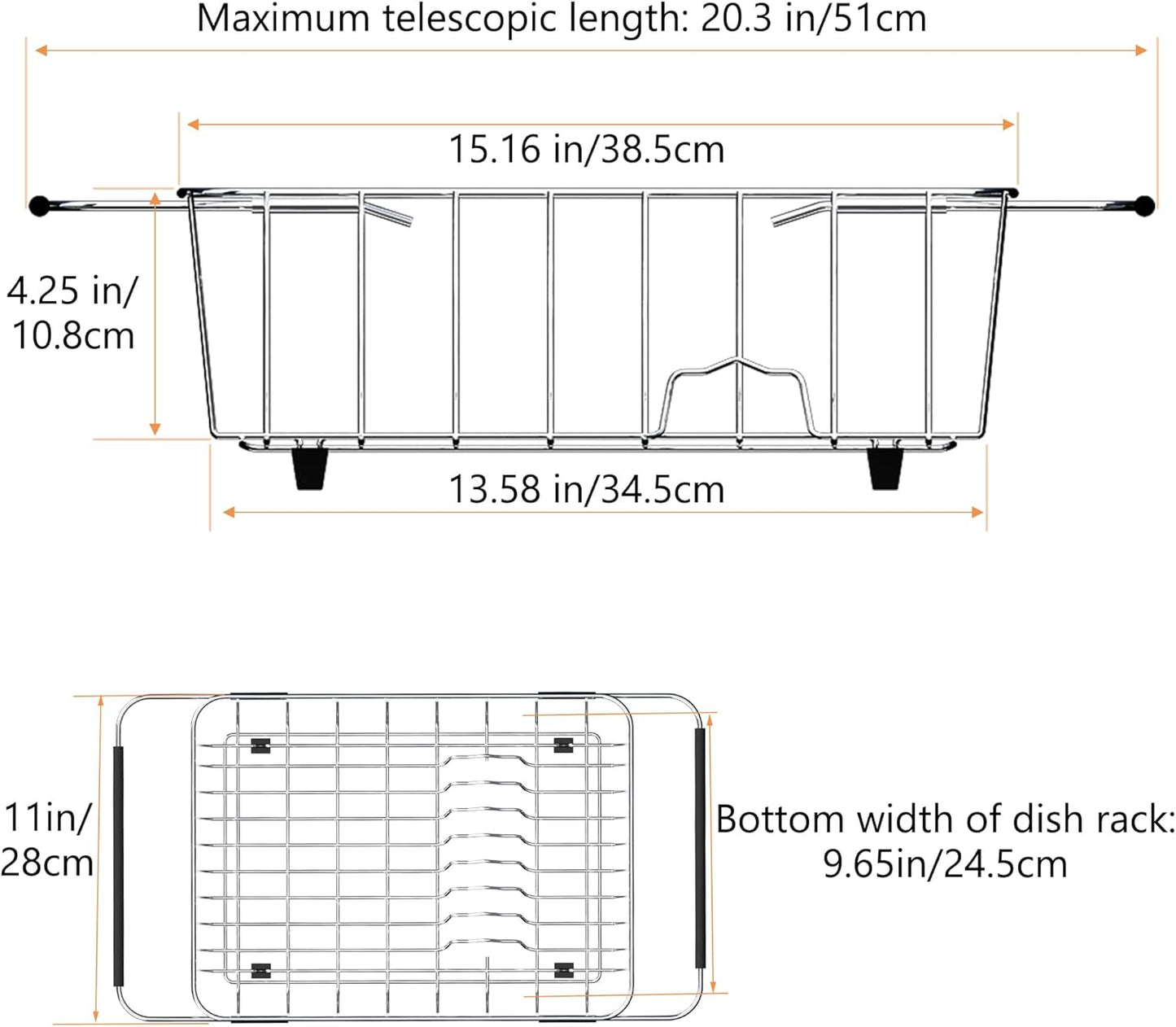 Stainless Steel Dish Drying Rack(15.2"L X 11"W X 5.3"H)