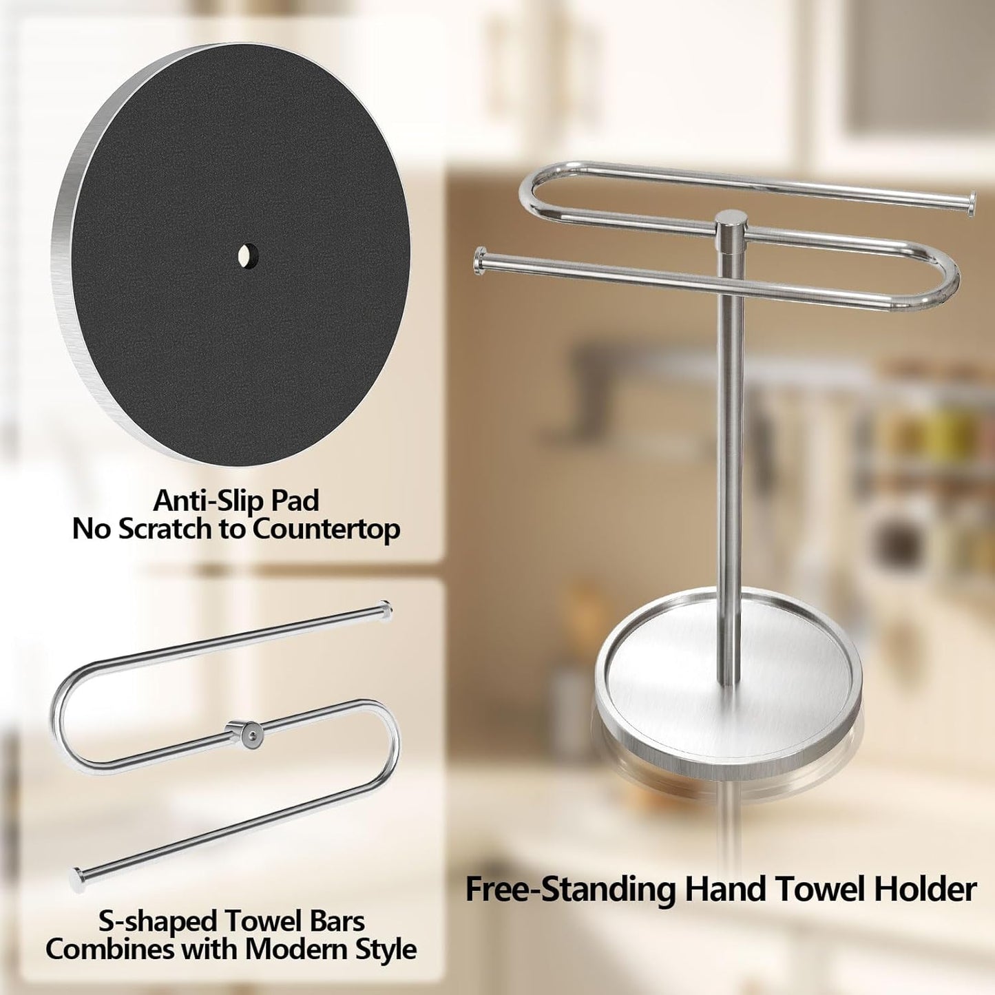 Hand Towel Holder, Stainless Steel Countertop Towel Stand for Bathroom