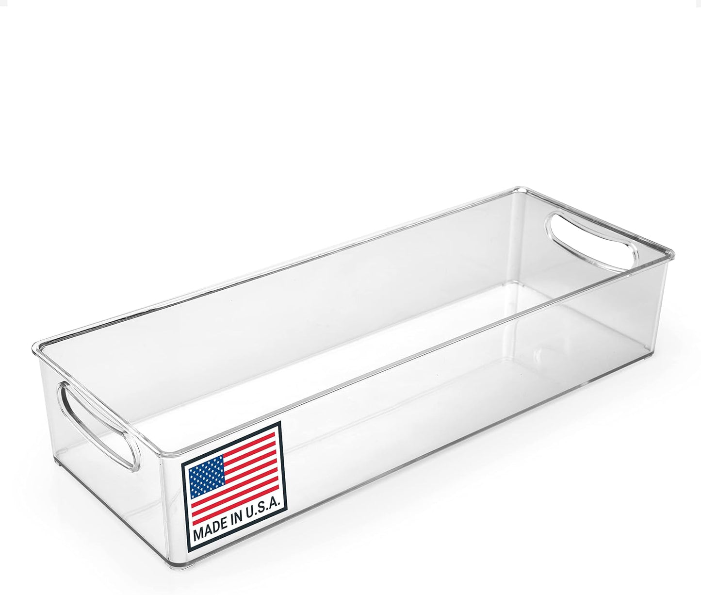 15-Inch Refrigerator Organizer Bin with Handles - Clear Plastic Storage for Fridge, Pantry
