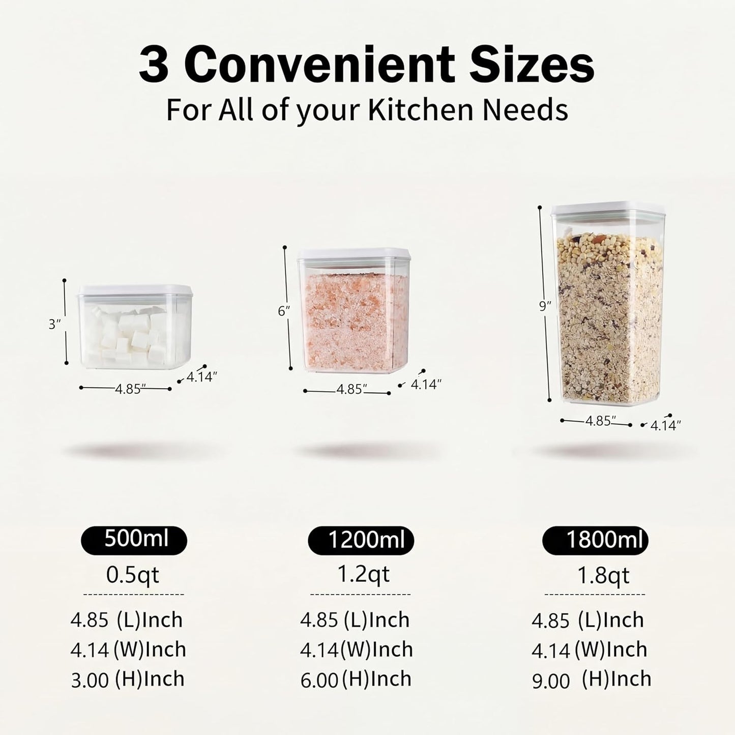 Pop Airtight Food Storage Containers with Lids Stackable Containers for Kitchen Pantry Organization Ideal for Cereal Snacks Flour Sugar Coffee and Spaghetti (gray, 6 pcs)