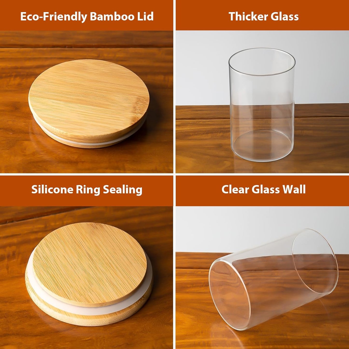 Glass Food Storage Jars 32 OZ Set of 3, 3 Pack Airtight Food Storage Jar with Bamboo Lid