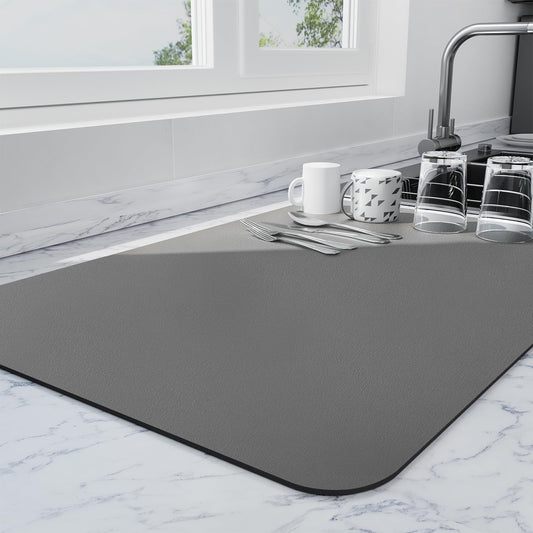 Dish Drying Mat for Kitchen Counter | Coffee Bar Mat for Countertops | Heat Resistant Drainer Mat with Non-slip Rubber Backed | Hide Stain Kitchen Absorbent Draining Mat | Dark Grey 16"x18"
