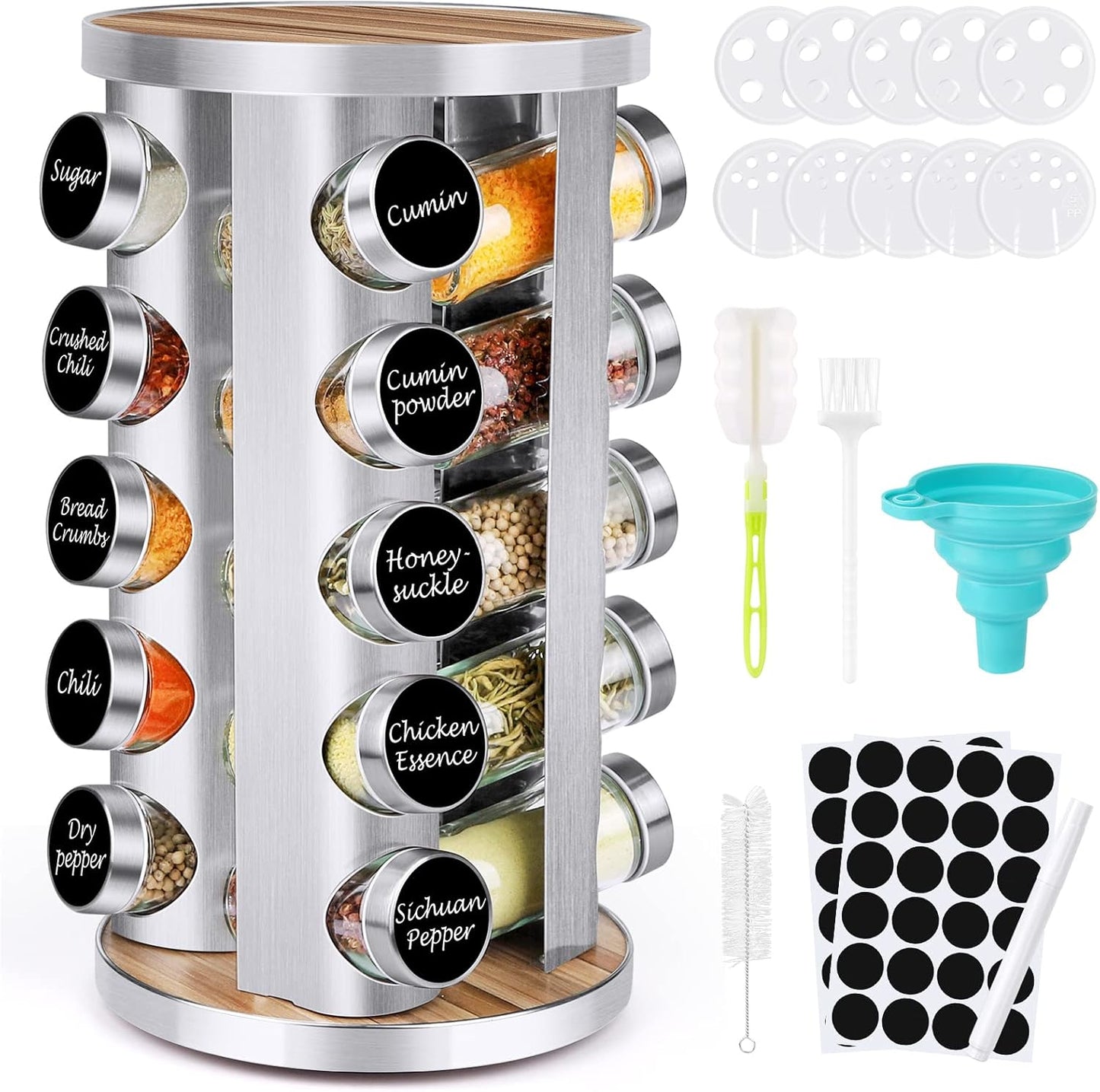 Spice Rack Organizer with Jars for Cabinet (20Pcs) Revolving/Rotating Seasoning Organizer
