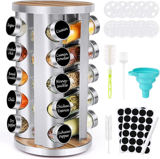 Spice Rack Organizer with Jars for Cabinet (20Pcs) Revolving/Rotating Seasoning Organizer