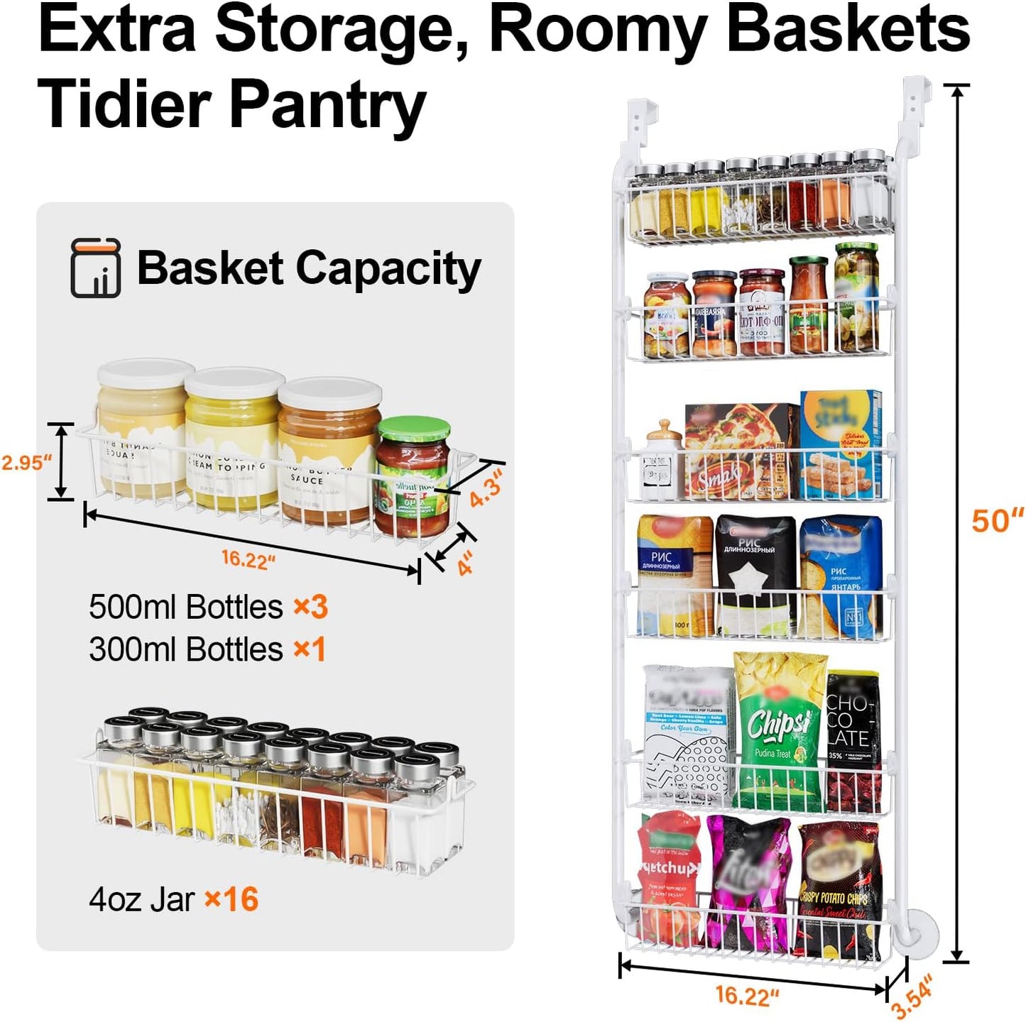 Over the Door Pantry Organizer, 6-Tier Pantry Organizers and Storage, Metal Cabinet Door Organizer