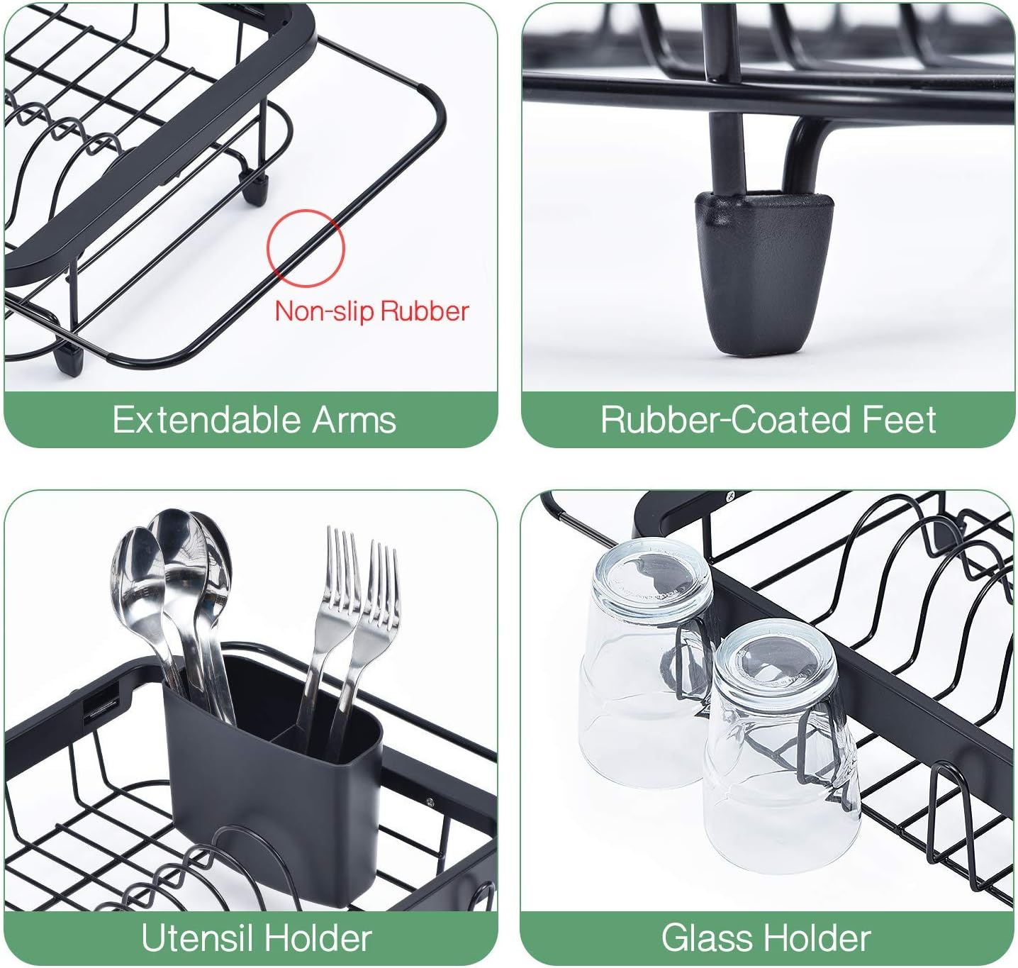 Expandable Dish Drying Rack Over The Sink Adjustable Dish Rack in Sink Or On Counter Dish Drainer with Utensil Holder Rustproof for Kitchen