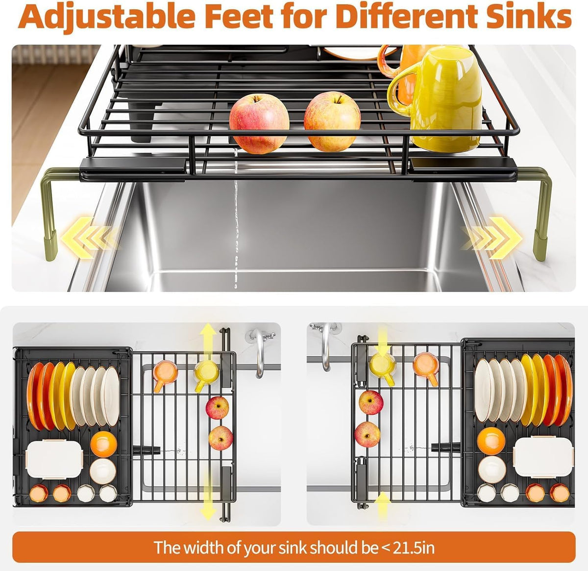 Urackify Expandable Sink Dish Drying Rack for Kitchen Counte