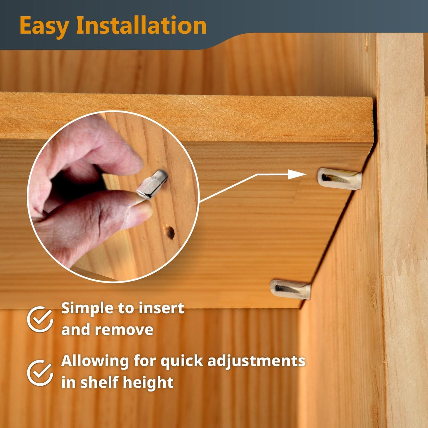 QP1106 1/4 Inch Shelf Pegs 100 pcs, Spoon Shaped Shelf Pins Support Pegs for Shelves