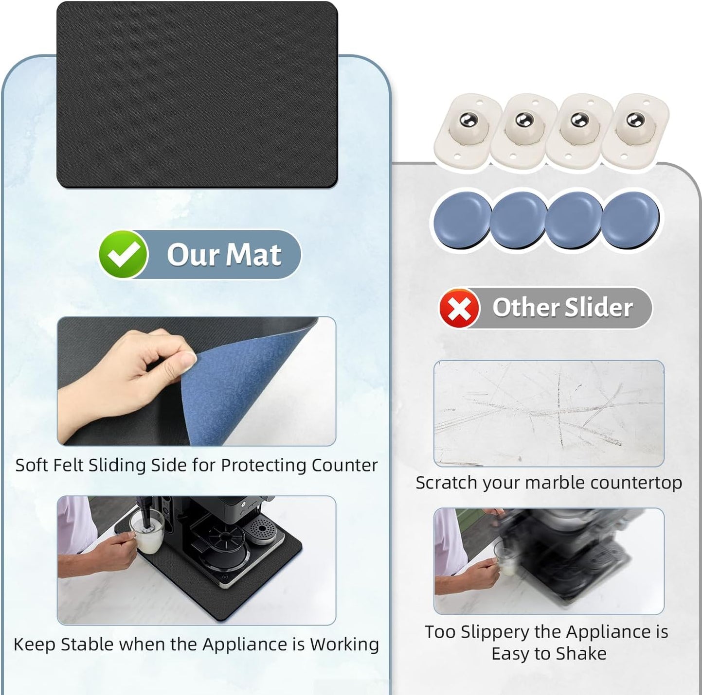 LOPNUR 14"x10" Small Appliance Slider, Appliance Sliders for Kitchen Appliances, 360° Rotating Sliding Tray for Coffee Maker, Heat Resistant Mat Cut to Fit Stand Mixer Air Fryer Microwave, Blue