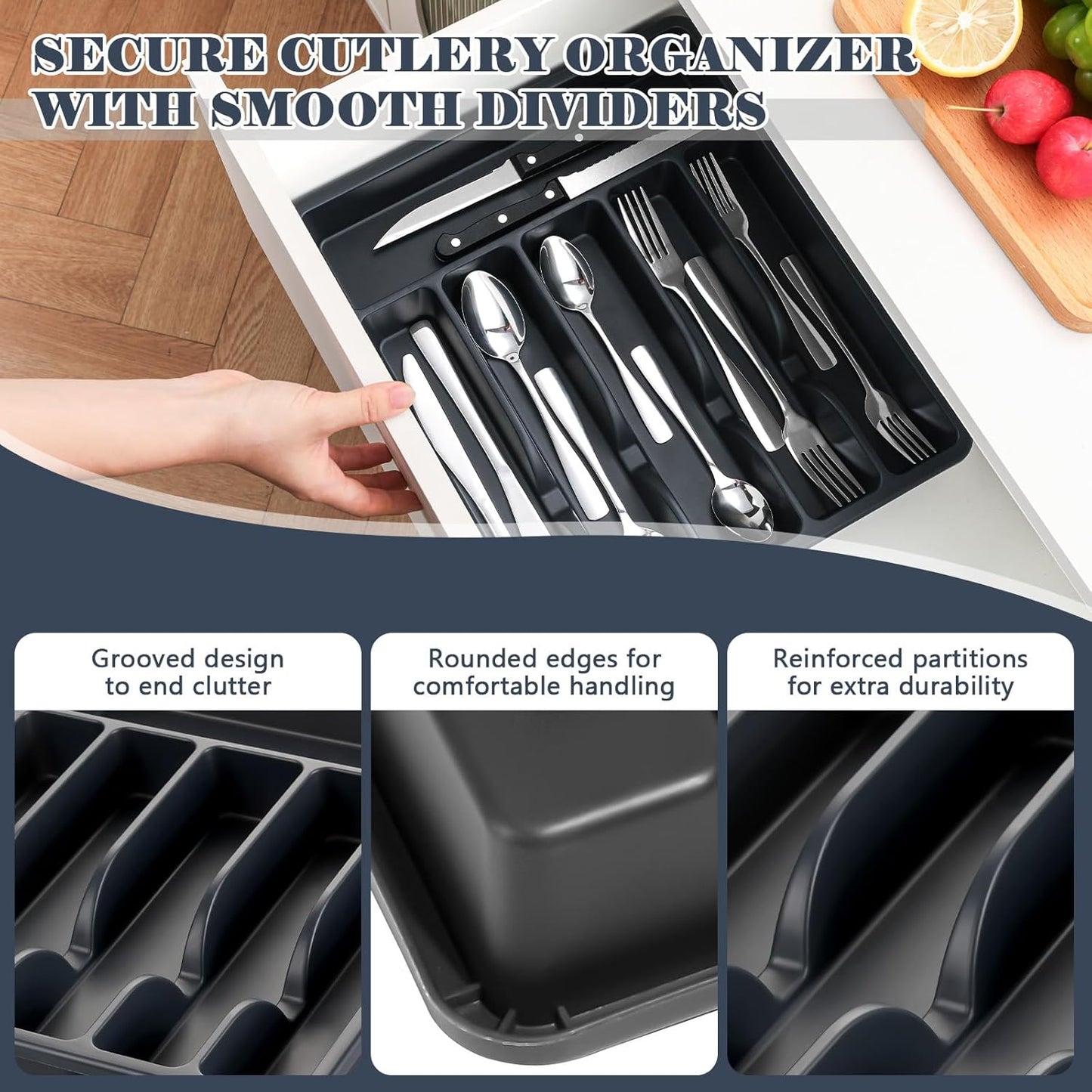 49-Piece Silverware Set with Organizer - Stainless Steel Silverware Set for 8 with Steak Knives and Drawer Organizer, Mirror Polished Flatware Set for Home and Restaurant, Dishwasher Safe