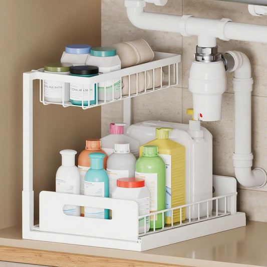 2 Tier Under Sink Organizer and Storage, Slide Out Pull Out Cabinet Organizer Shelf