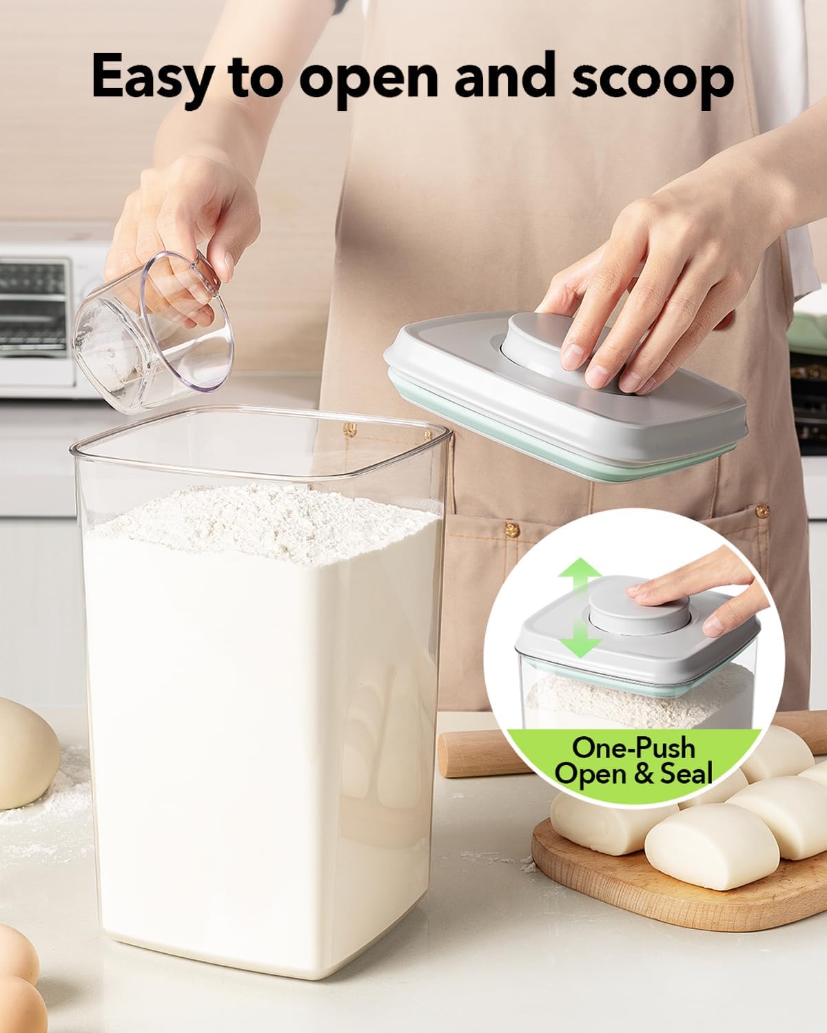 Airtight Food Storage Container with Pop Lid & 130ml Scoop, 4L/4.2qt *4 BPA-Free Cereal, Rice