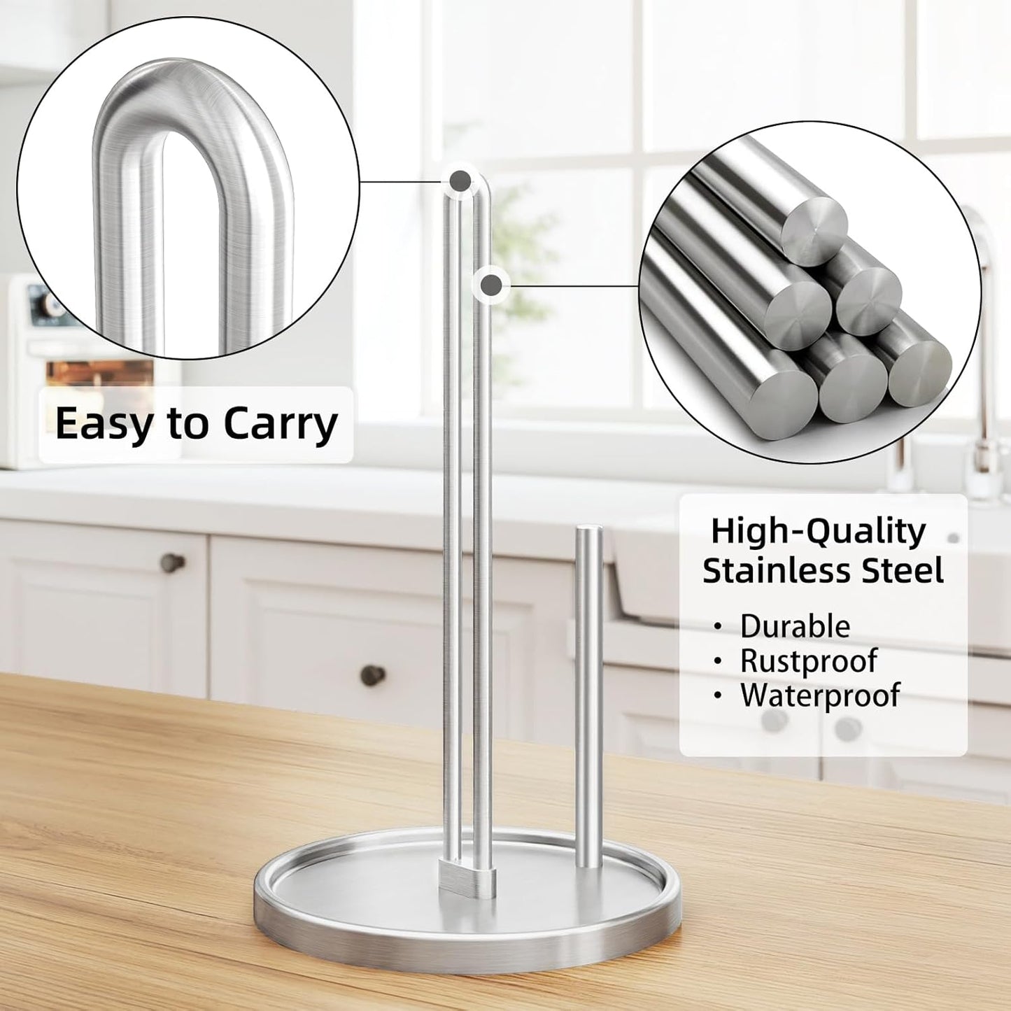 Paper Towel Holder Countertop, Freestanding Paper Towel Roll Holder with Weighted Base