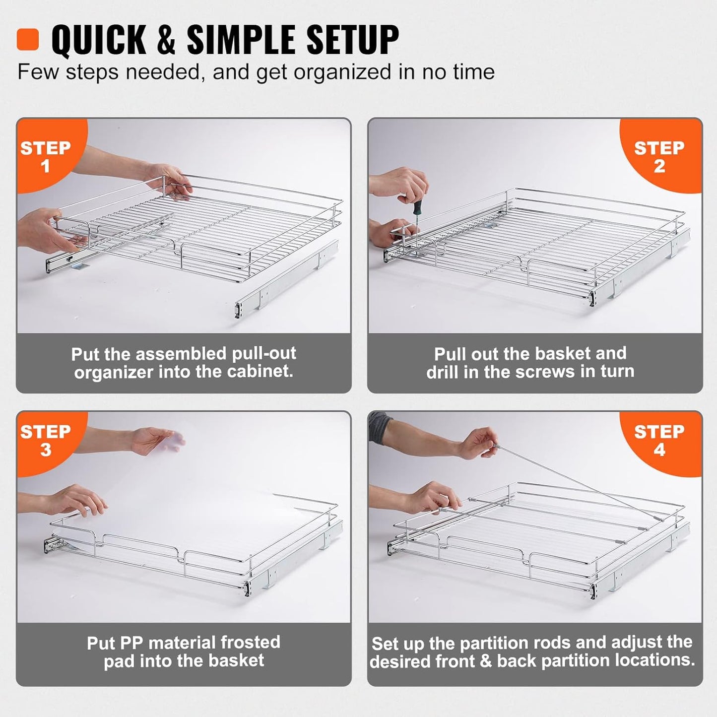 21.5" Wx21 Dx3.5 H Pull Out Cabinet Organizer, Heavy Duty Slide Out Pantry Shelves