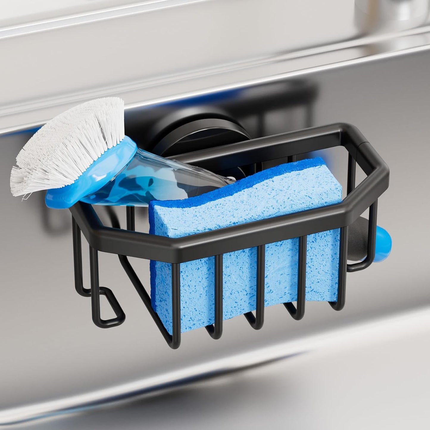 Sink Caddy with Strong Suction Cup, Sponge Holder for Kitchen Sink Organizer
