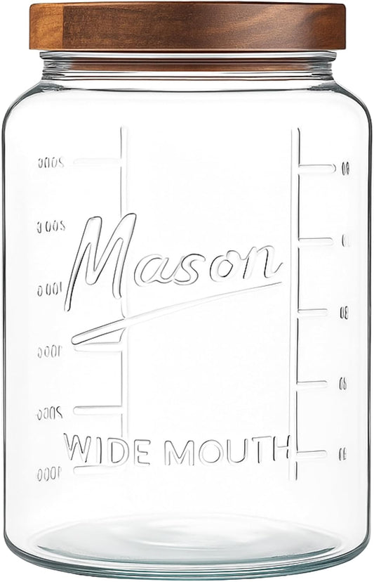Extra Large Mason Jar - 1 Gallon Glass Wide Mouth Jar with Airtight Wooden Lid
