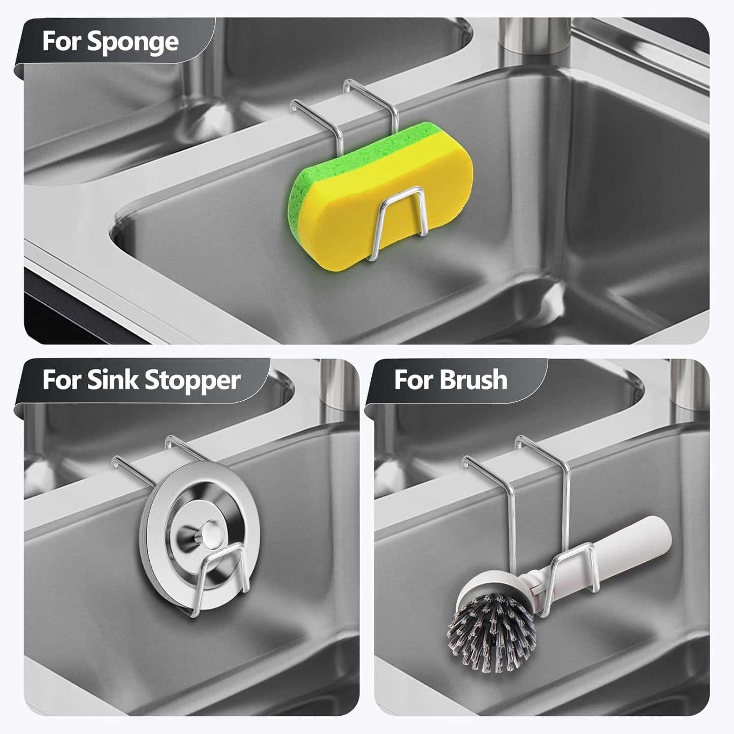 2 Pack Sponge Holder for Kitchen Sink - Movable Hanging Sponge Caddy Organizer