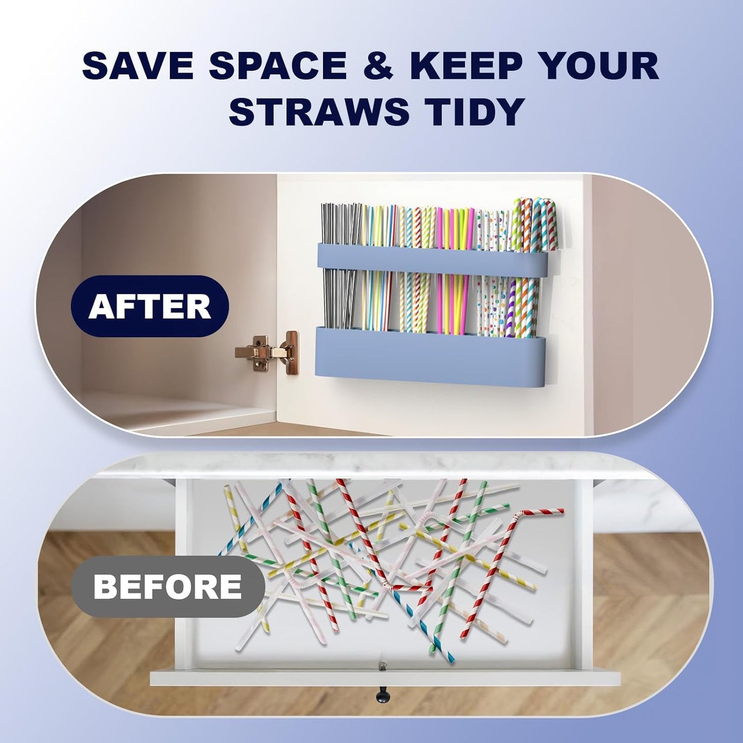 Silicone Straw Holder for Cabinet with Adhesive Tape, Straw Holder for Counter