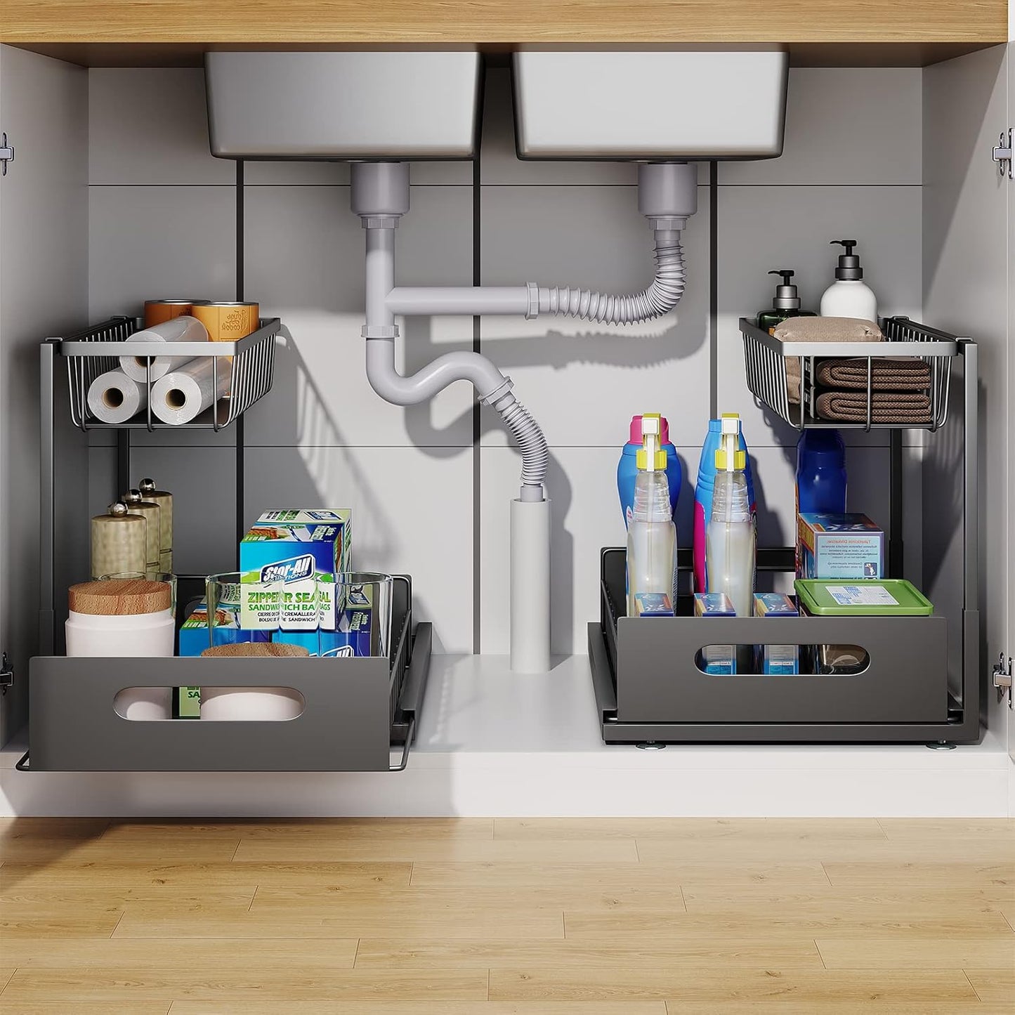 Under Sink Organizer, 2 Tier Pull-Out Cabinet Storage Shelf