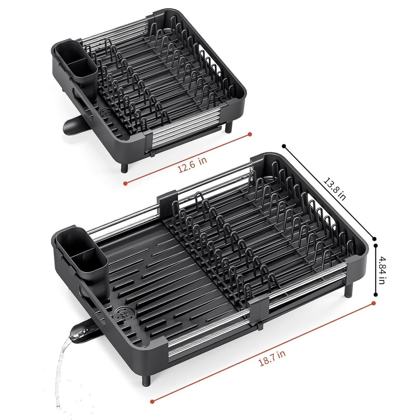 Dish Drying Rack, Expandable Dish Rack for Kitchen Counter, Anti-Rust Dish Drainer