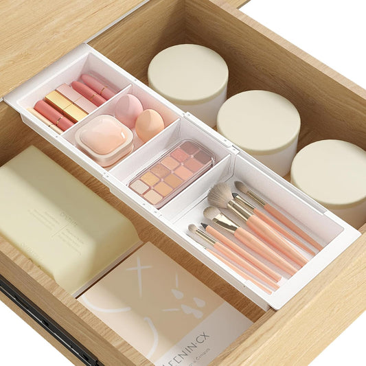 Sliding Makeup Drawer Organizer, Fits 13-20" Deep Drawers, Extendable Hanging Divider