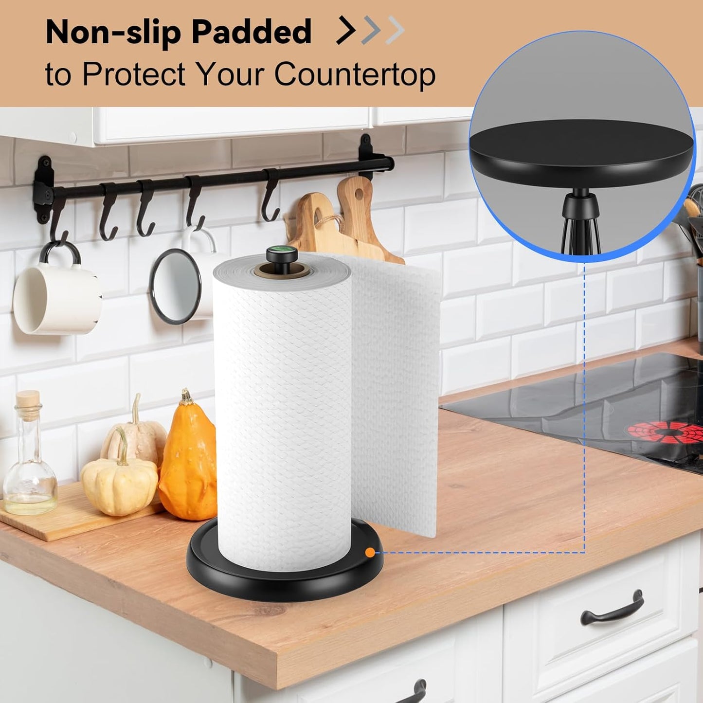 Countertop Paper Towel Holder - One-Handed Tear with Ratchet Mechanism