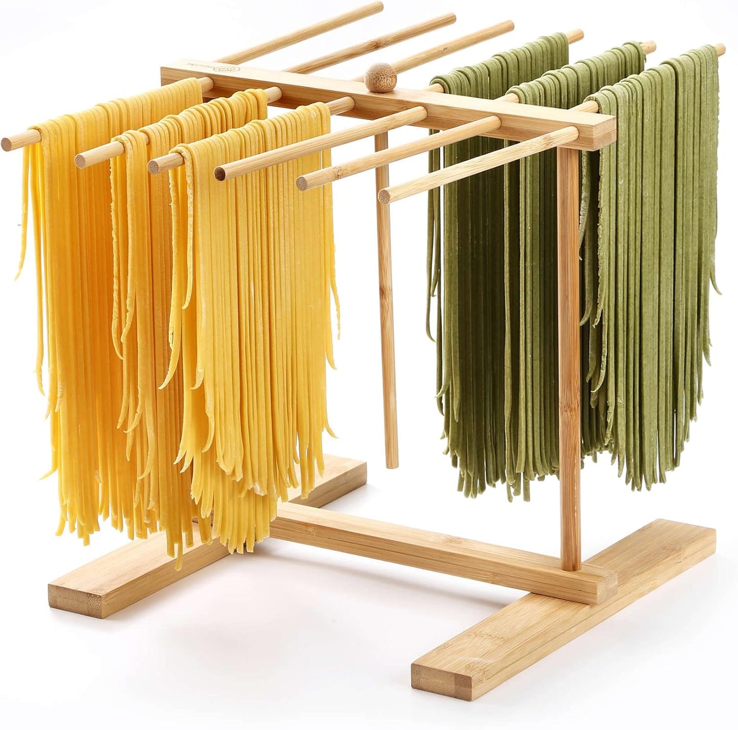 Bamboo Pasta Drying Rack with Transfer Wand and 12 Bars