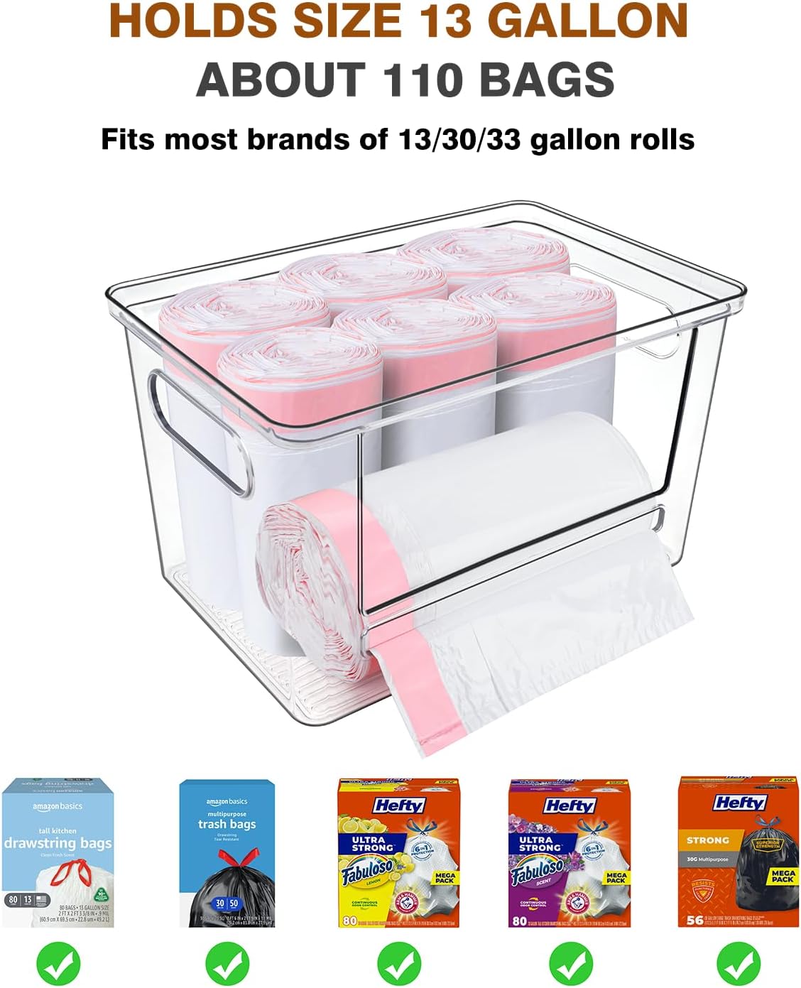 Trash Bag Dispenser 2 Pack, Stackable Acrylic Garbage Bags Dispenser with Bamboo Lid