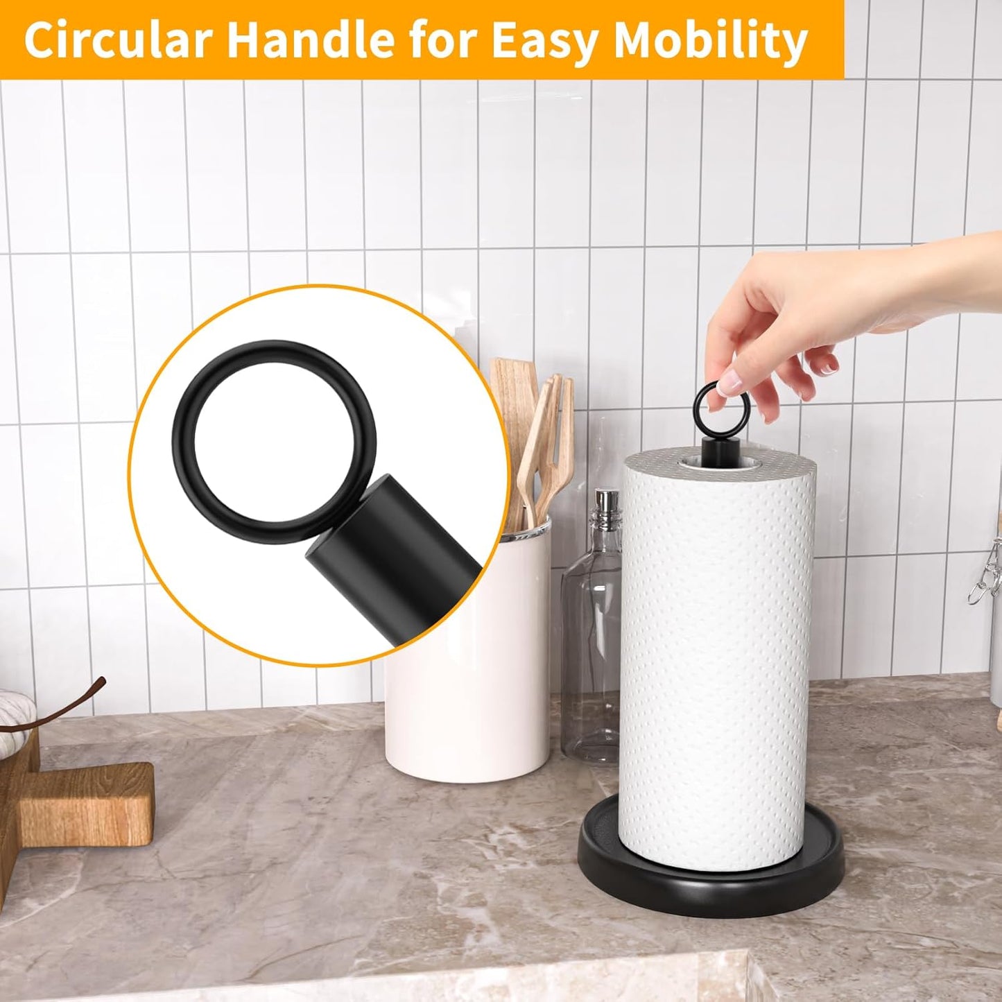 Paper Towel Holder Countertop, Stainless Steel, Weighted Base, Anti-Slip