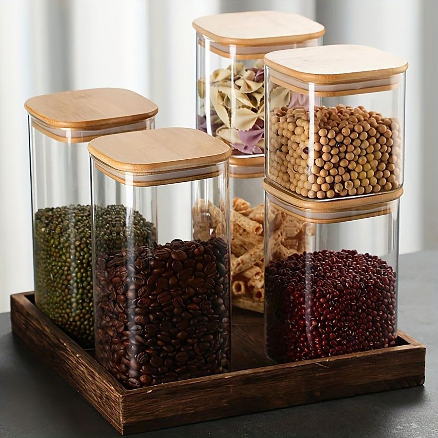 Small Size 38+20 oz Glass Food Storage Jars with Airtight Lids, Clear Glass Jar with Bamboo Lid