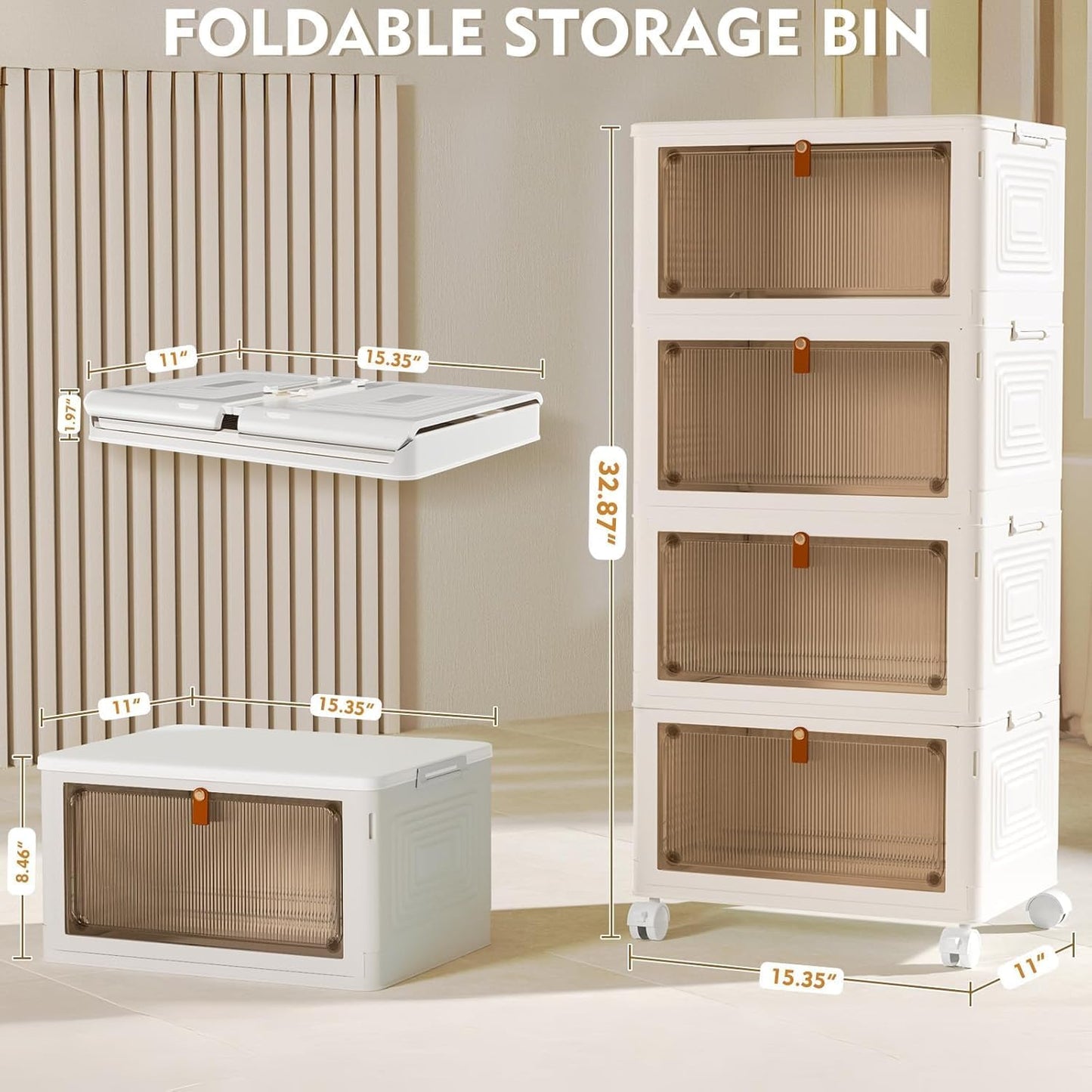 4 Tier Plastic Storage Bins with Lid 23QT, Stackable Storage Containers with Wheels